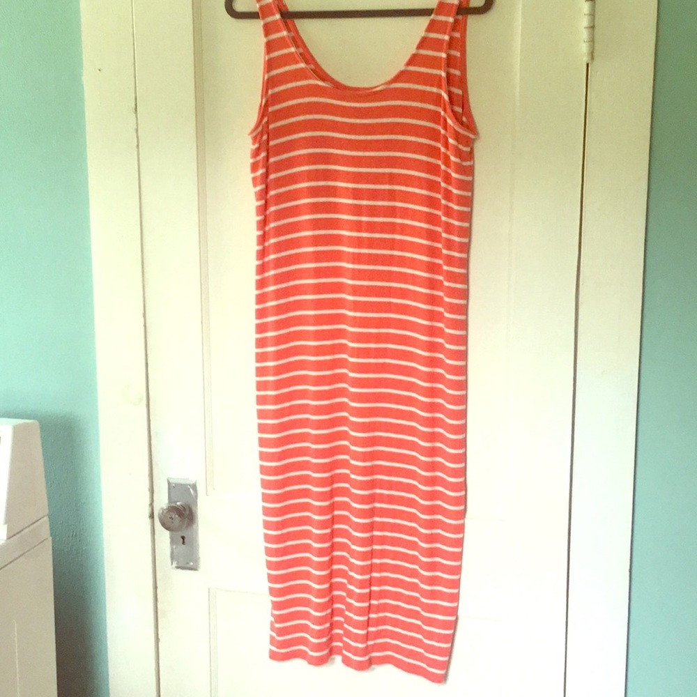 Old Navy Ribbed Coral & White Striped Midi Dress